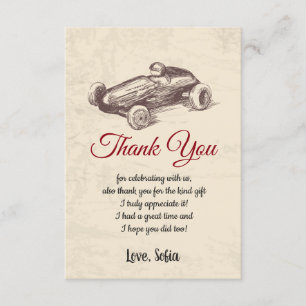 race car, birthday, baby shower,  thank you card