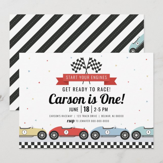 Race Car Birthday Invitation (Front/Back)