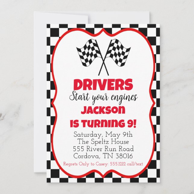 Race Car Birthday Invitation (Front)