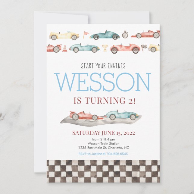Race Car Birthday Invitation (Front)