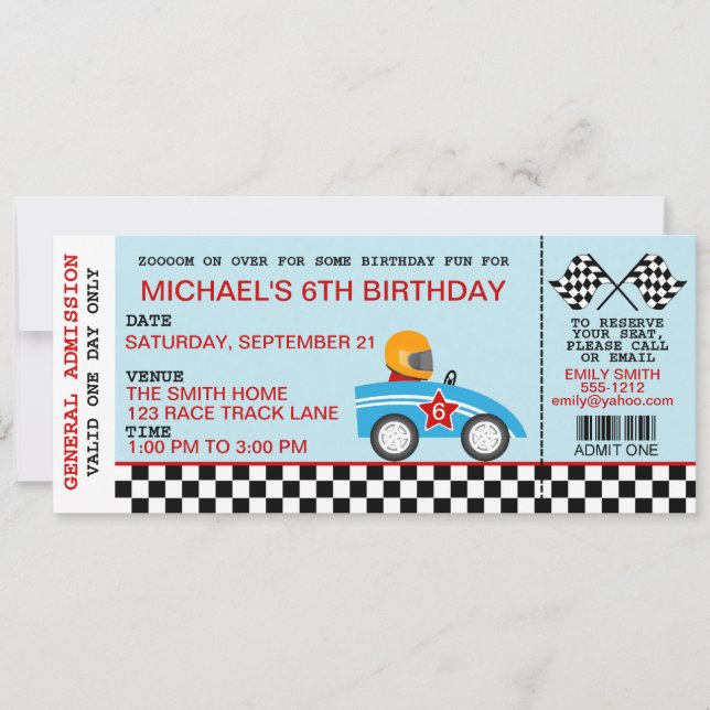 Race Car birthday invitation customisable (Front)