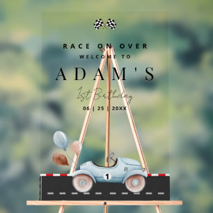 Race Car Birthday Invitation, Fast One Birthday Acrylic Sign