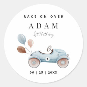 Race Car Birthday Invitation, Fast One Birthday  Classic Round Sticker