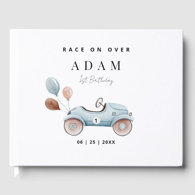 Race Car Birthday Invitation, Fast One Birthday  Guest Book (Front)