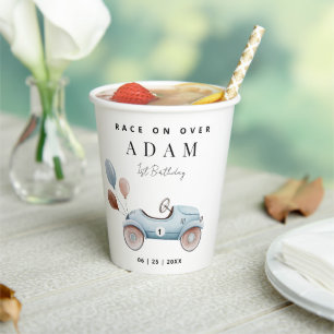 Race Car Birthday Invitation, Fast One Birthday  Paper Cups