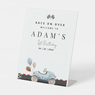 Race Car Birthday Invitation, Fast One Birthday  Pedestal Sign