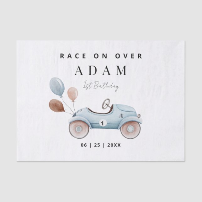 Race Car Birthday Invitation, Fast One Birthday  Tissue Paper (Front)
