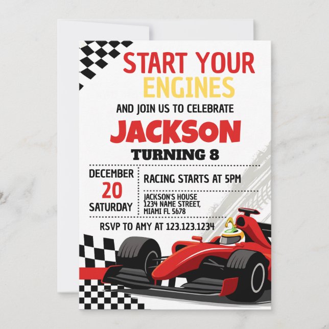 Race Car Birthday Invitation for Boys (Front)