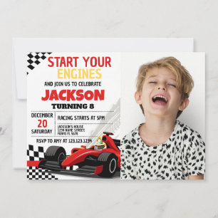 Race Car Birthday Invitation for Boys with photo