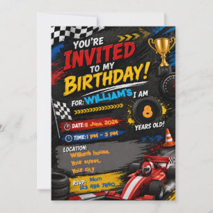 Race Car Birthday Invitation Personalized Kids P