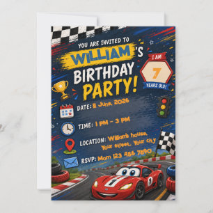 Race Car Birthday Invitation Personalized Kids P
