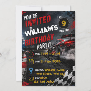Race Car Birthday Invitation Personalized Kids P