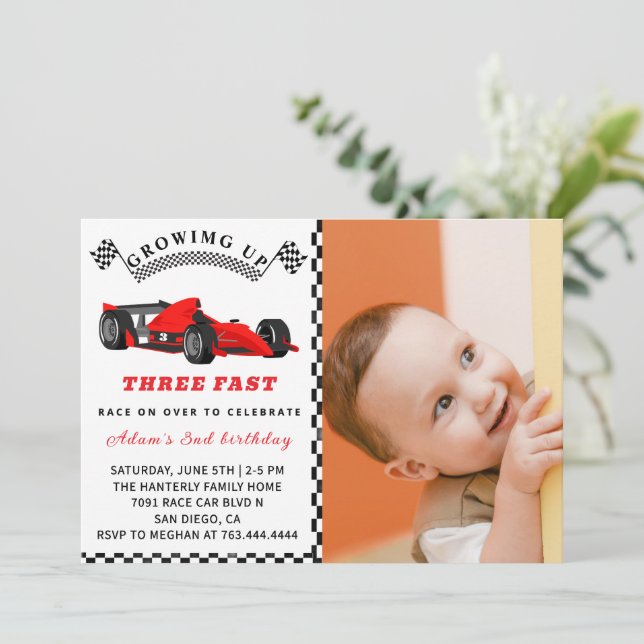 Race Car Birthday Invite – 3rd Birthday Boy (Standing Front)