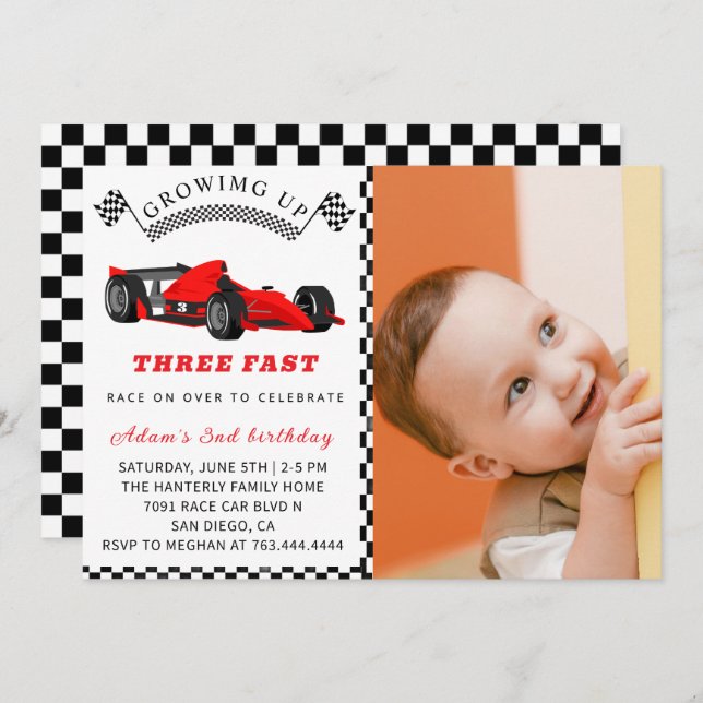 Race Car Birthday Invite – 3rd Birthday Boy (Front/Back)