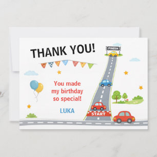 Race Car Birthday Kids Racing Party Thank You Card