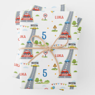 Race Car Birthday Kids Racing Party Wrapping Paper Sheet