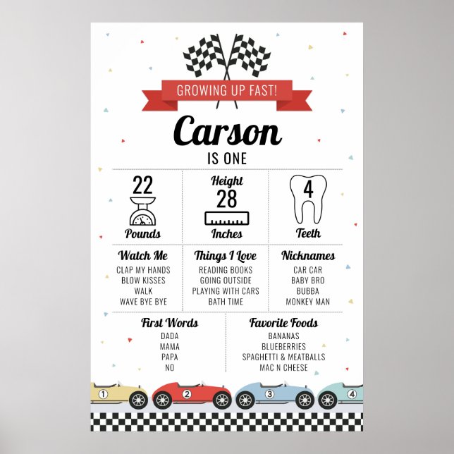 Race Car Birthday Milestone Chart Birthday Board (Front)