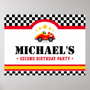 Race car birthday party dessert table backdrop poster