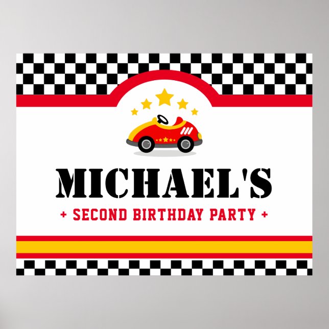 Race car birthday party dessert table backdrop poster (Front)