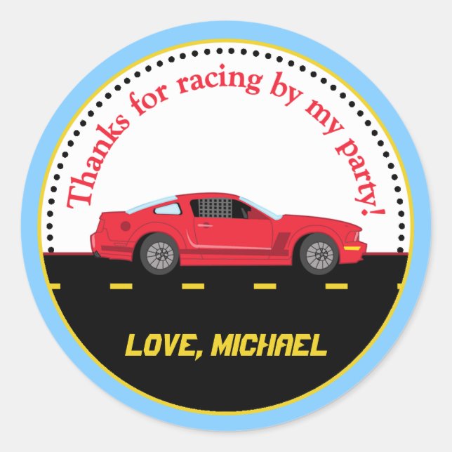 Race Car Birthday Party Favour Stickers (Front)