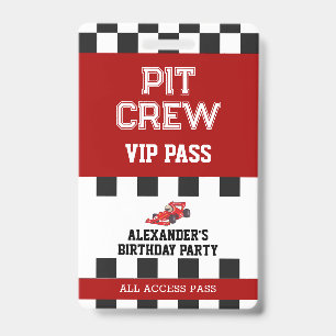 Race Car Birthday Party ID Badge