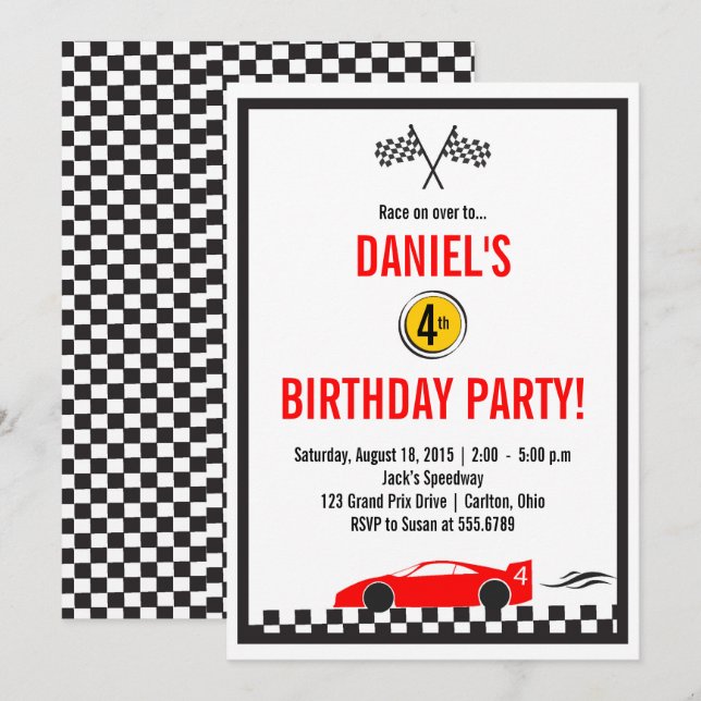Race Car Birthday Party Invitation (Front/Back)