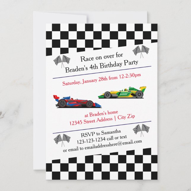 Race Car Birthday Party - Invitation (Front)