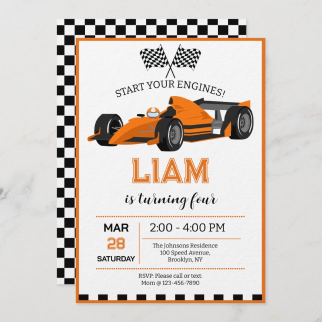 Race Car Birthday Party Invitation (Front/Back)