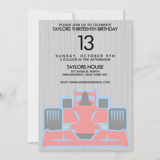 Race Car Birthday Party Invitation (Front)