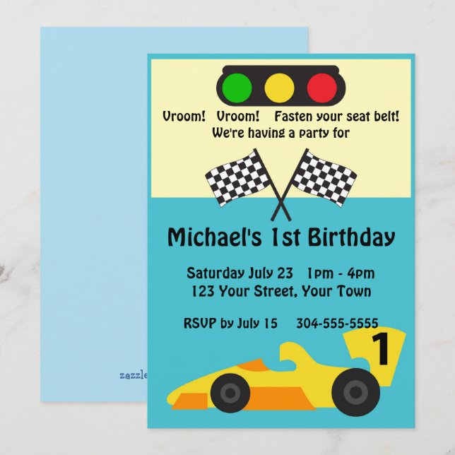 Race Car Birthday Party Invitation (Front/Back)