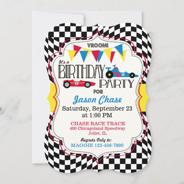 Race Car Birthday Party Invitation Card (Front)