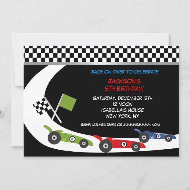 Race Car  Birthday Party Invitations (Front)