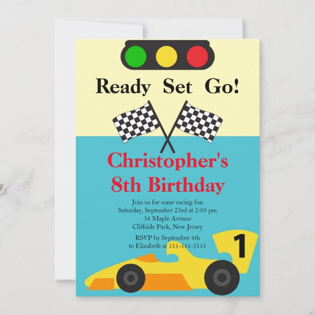 Race Car Birthday Party Invitations (Front)