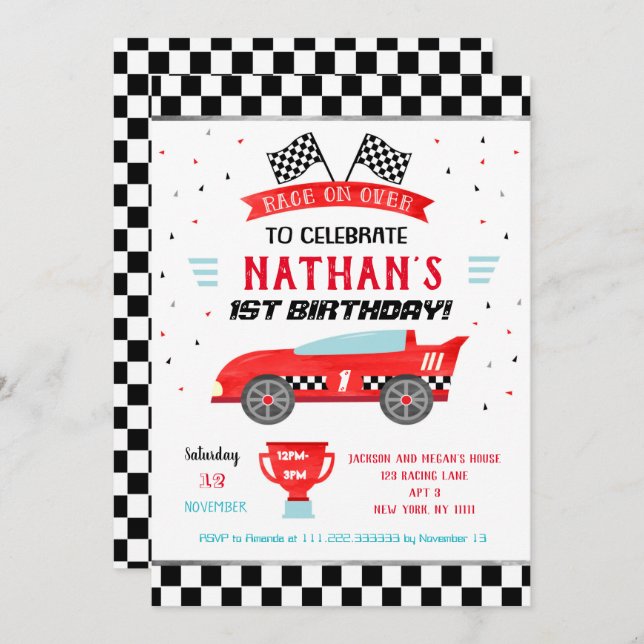Race Car Birthday Party Invitations (Front/Back)