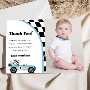Race Car Birthday Party Photo  Thank You Card