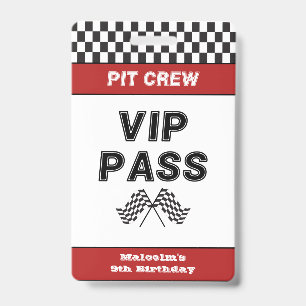 Race Car Birthday Party Pit Crew VIP Pass Pit Stop ID Badge