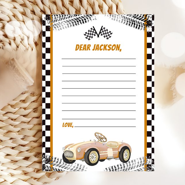 Race Car Birthday Party Time Capsule Note Card (Creator Uploaded)