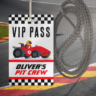 Race Car Birthday Party VIP Pit Crew Pass ID Badge