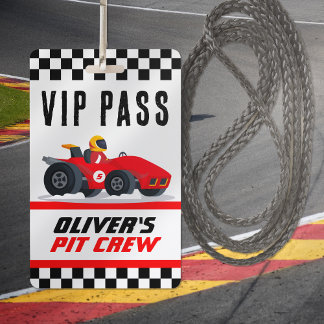 Race Car Birthday Party VIP Pit Crew Pass ID Badge