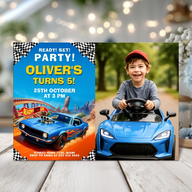 Race Car Birthday Party with photo Invitation (Creator Uploaded)