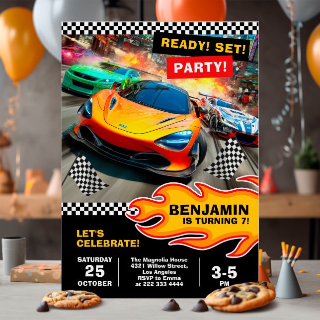 Race car birthday party with sports cars invitation (Creator Uploaded)