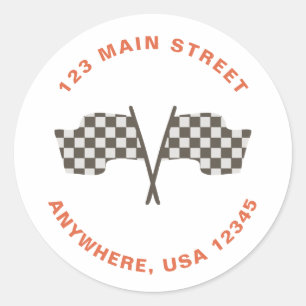 Race Car birthday return address Classic Round Sticker