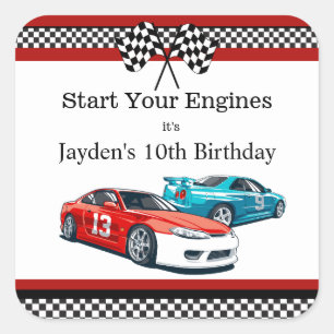 Race Car Birthday,  Square Sticker