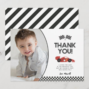 Race Car Birthday Thank You Card with Photo