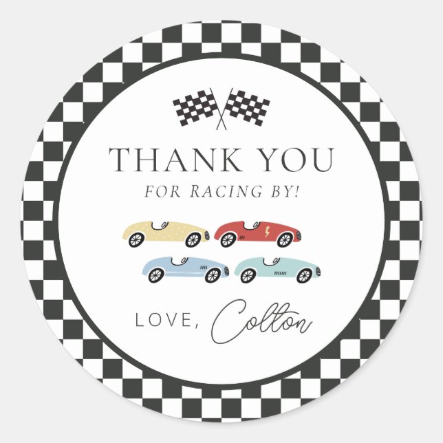 Race Car Birthday Thank You Stickers (Front)
