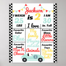 Race Car Birthday Theme Milestone Chart Poster