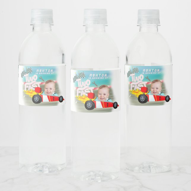 Race Car Birthday two fast Water Bottle Label (Bottles)