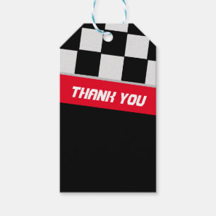 Race Car Black and Red First Birthday Thank You Gi Gift Tags