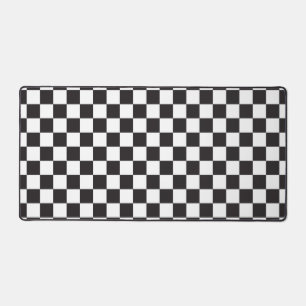 Race Car Black White Chequered Flag Pattern Desk Mat