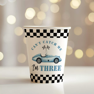 Race car Blue 3rd Kids Birthday party Paper Cups